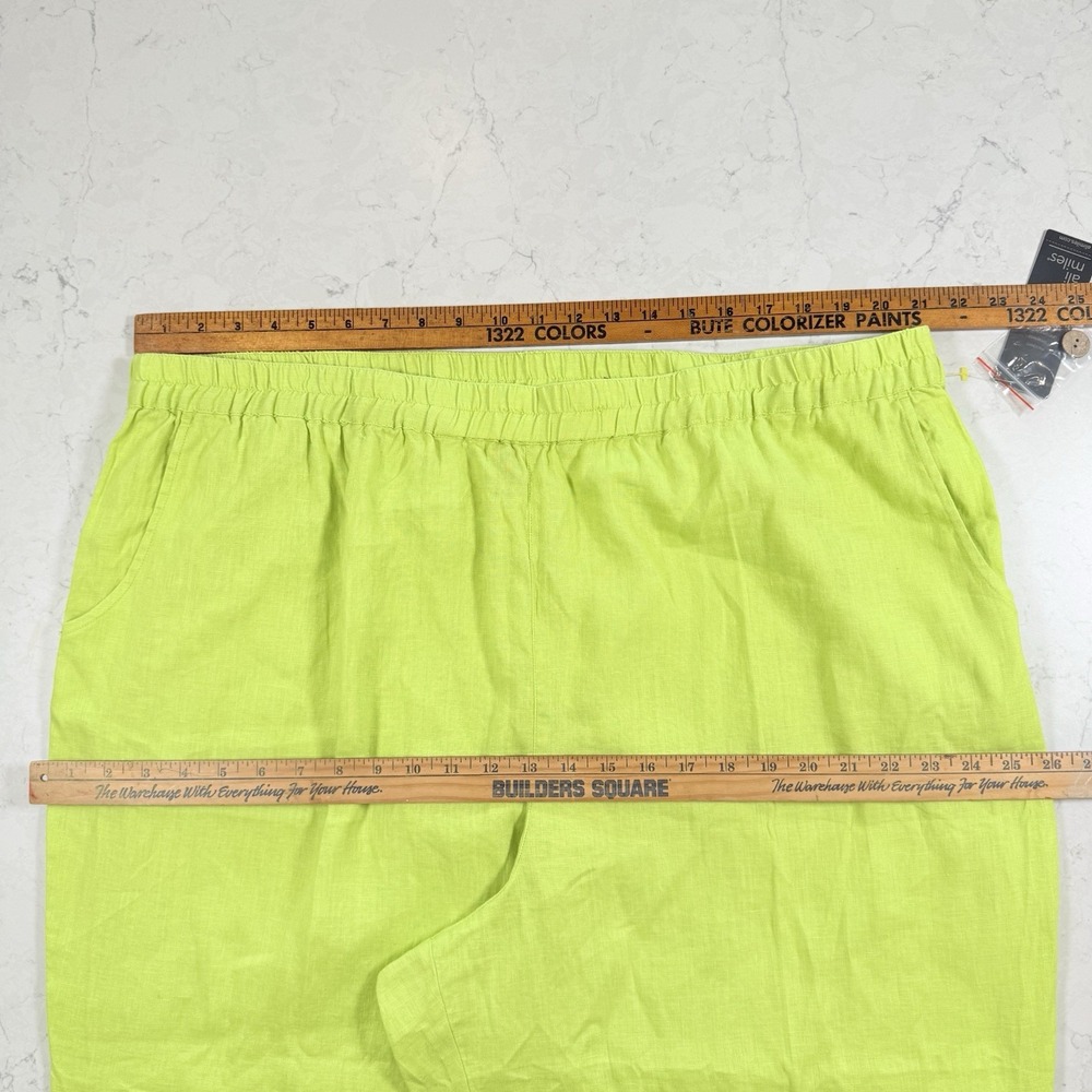Ali Miles Lime Womens Cropped Linen Blend Pockets Wide Leg Artsy Fringe Pants 2X - Picture 7 of 16